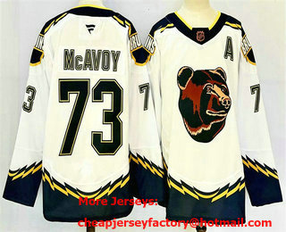 Men's Boston Bruins #73 Charlie McAvoy White 2024 With A Patch Reverse Retro Home Stitched Jersey
