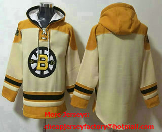 Men's Boston Bruins Blank Cream Ageless Must Have Lace Up Pullover Hoodie