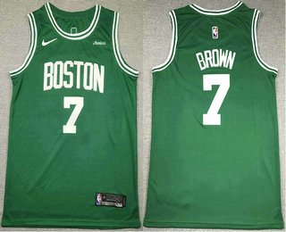 Men's Boston Celtics #7 Jaylen Brown Green Sponsor Swingman Stitched Jersey