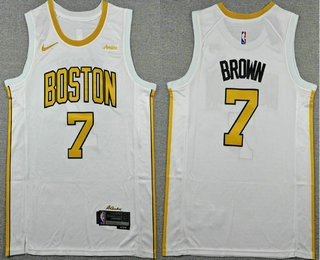 Men's Boston Celtics #7 Jaylen Brown White 2025 City Sponsor Swingman Jersey