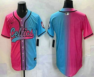 Men's Boston Celtics Blank Pink Blue Split Limited Baseball Jersey