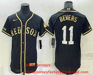 Men's Boston Red Sox #11 Rafael Devers Black Gold Stitched MLB Flex Base Nike Jersey