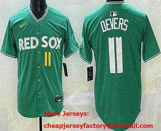 Men's Boston Red Sox #11 Rafael Devers Green 2025 City Connect Player Name Limited Jersey