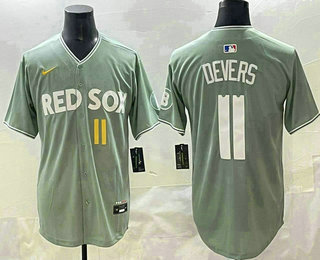 Men's Boston Red Sox #11 Rafael Devers Light Green 2025 City Connect Player Name Limited Jersey