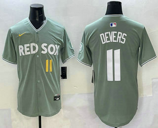 Men's Boston Red Sox #11 Rafael Devers Number Green 2025 City Connect Limited Stitched Jersey