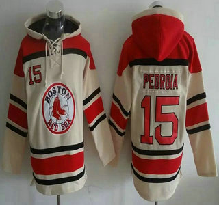 Men's Boston Red Sox #15 Dustin Pedroia Cream MLB Hoodie