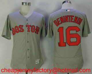 Men's Boston Red Sox #16 Andrew Benintendi Gray Road Stitched MLB Flex Base Jersey