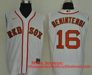 Men's Boston Red Sox #16 Andrew Benintendi White With Gold 2020 Cool and Refreshing Sleeveless Fan Stitched MLB Nike Jersey