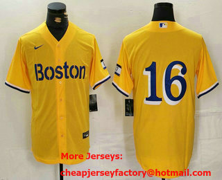 Men's Boston Red Sox #16 Jarren Duran Gold City Connect Stitched Baseball Jersey