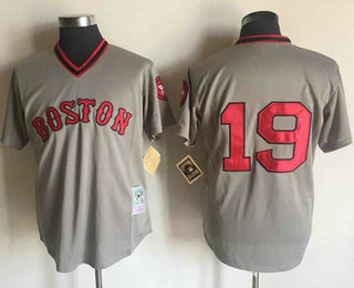 Men's Boston Red Sox #19 Fred Lynn Gray Pullover Throwback Cooperstown Collection Stitched MLB Mitchell & Ness Jersey
