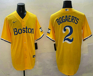 Men's Boston Red Sox #2 Xander Bogaerts Yellow City Connect Player Name Cool Base Jersey