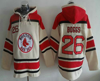 Men's Boston Red Sox #26 Wade Boggs Cream Sawyer Hooded Sweatshirt MLB Hoodie
