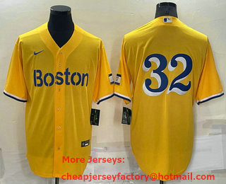 Men's Boston Red Sox #32 Matt Barnes Gold No Name 2021 City Connect Stitched MLB Cool Base Nike Jersey