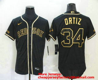 Men's Boston Red Sox #34 David Ortiz Black With Gold Stitched MLB Flex Base Nike Jersey