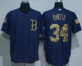 Men's Boston Red Sox #34 David Ortiz Blue Salute to Service Baseball Jersey