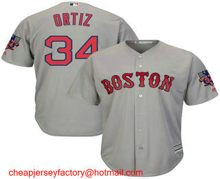Men's Boston Red Sox #34 David Ortiz Gray Road Stitched MLB Cool Base Jersey with Retirement Patch