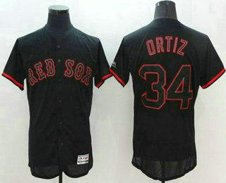 Men's Boston Red Sox #34 David Ortiz Lights Out Black Fashion 2016 Flexbase Baseball Jersey