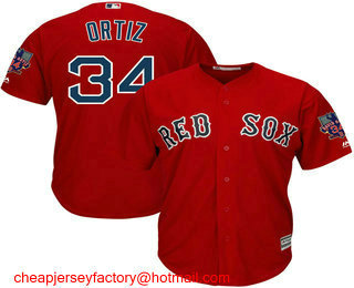 Men's Boston Red Sox #34 David Ortiz Red Stitched MLB Cool Base Jersey with Retirement Patch
