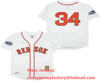 Men's Boston Red Sox #34 David Ortiz White 2004 World Series Champions Throwback Jersey