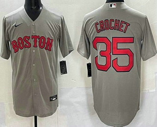 Men's Boston Red Sox #35 Garrett Crochet Gray Cool Base Jersey