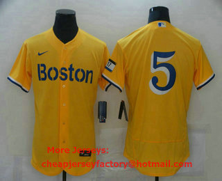 Men's Boston Red Sox #5 Allen Craig Gold No Name 2021 City Connect Stitched MLB Flex Base Nike Jersey