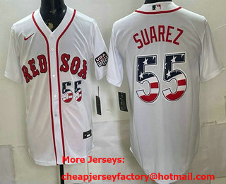Men's Boston Red Sox #55 Ranger Suarez White 2026 USA 250 Fourth of July Home Stitched Jersey