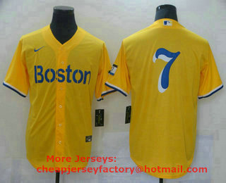 Men's Boston Red Sox #7 Christian Vazquez Gold No Name 2021 City Connect Stitched MLB Cool Base Nike Jersey