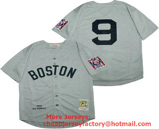 Men's Boston Red Sox #9 Ted Williams No Name Gray 1939 Mitchell & Ness Throwback Jersey