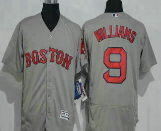 Men's Boston Red Sox #9 Ted Williams Retired Gray Road Stitched MLB 2016 Flex Base Jersey