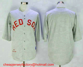 Men's Boston Red Sox Babe Ruth Blank 1914 Gray Stitched MLB Throwback Jersey By Mitchell & Ness