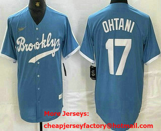 Men's Brooklyn Dodgers #17 Shohei Ohtani Light Blue Cooperstown Collection Cool Base Jersey