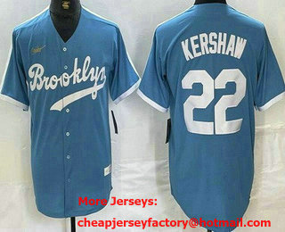 Men's Brooklyn Dodgers #22 Clayton Kershaw Light Blue Cooperstown Collection Cool Base Jersey