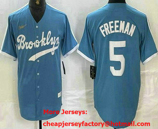 Men's Brooklyn Dodgers #5 Freddie Freeman Light Blue Cooperstown Collection Cool Base Jersey