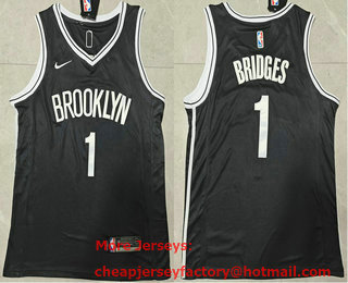 Men's Brooklyn Nets #1 Mikal Bridges Black Stitched Basketball Jersey