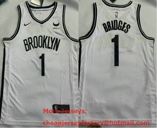 Men's Brooklyn Nets #1 Mikal Bridges White 6 Patch Icon Sponsor Swingman Jersey