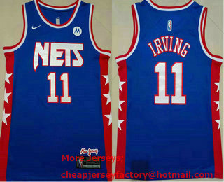 Men's Brooklyn Nets #11 Kyrie Irving 2021 Blue Swingman Stitched Jersey With NEW Sponsor Logo