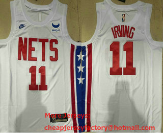 Men's Brooklyn Nets #11 Kyrie Irving 2023 White Swingman Stitched Jersey With Sponsor