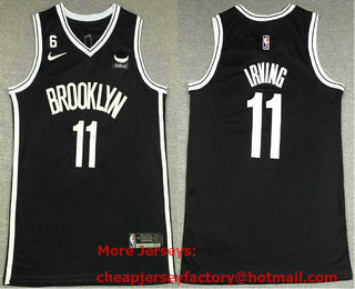 Men's Brooklyn Nets #11 Kyrie Irving Black With 6 Patch Stitched Jersey With Sponsor