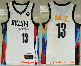 Men's Brooklyn Nets #13 James Harden NEW White 2021 City Edition Swingman Stitched NBA Jersey With The NEW Sponsor Logo