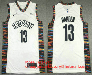 Men's Brooklyn Nets #13 James Harden White Nike 2019 New Season Swingman City Edition Jersey With The NEW Sponsor Logo