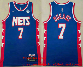 Men's Brooklyn Nets #7 Kevin Durant 2021 Blue Swingman Stitched Jersey With NEW Sponsor Logo
