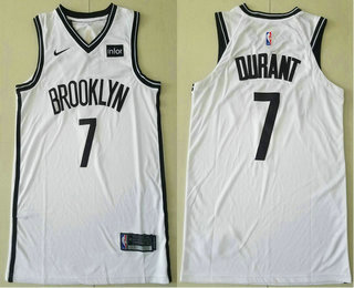 Men's Brooklyn Nets #7 Kevin Durant White 2019 Nike Player Edition Stitched NBA Jersey With The Sponsor Logo