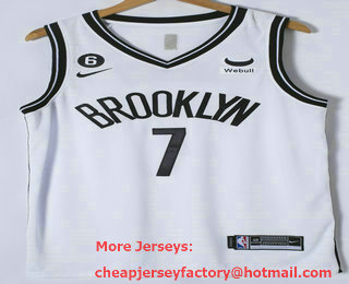 Men's Brooklyn Nets #7 Kevin Durant White 6 Patch 2022 Stitched Jersey With Sponsor