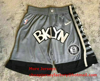 Men's Brooklyn Nets Grey With BKLYN Nike Swingman Printed NBA Shorts