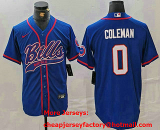 Men's Buffalo Bills #0 Keon Coleman Blue With Patch Cool Base Stitched Baseball Jersey