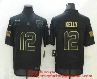 Men's Buffalo Bills #12 Jim Kelly Black 2020 Salute To Service Stitched NFL Nike Limited Jersey