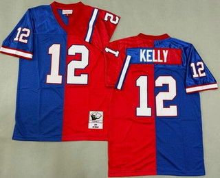 Men's Buffalo Bills #12 Jim Kelly Blue Red Split 1994 Throwback Jersey