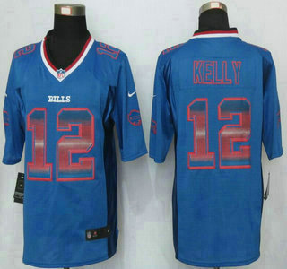 Men's Buffalo Bills #12 Jim Kelly Blue Strobe 2015 NFL Nike Fashion Jersey