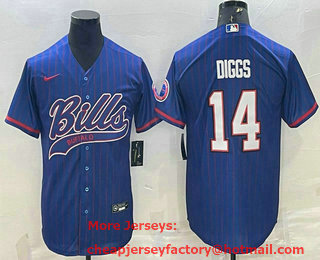 Men's Buffalo Bills #14 Stefon Diggs Blue With Patch Cool Base Stitched Baseball Jersey