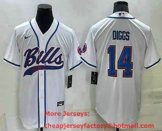 Men's Buffalo Bills #14 Stefon Diggs White Stitched Cool Base Nike Baseball Jersey